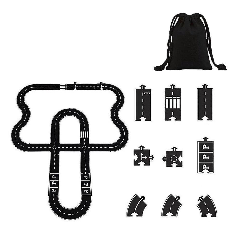 Flexible Rubber Road Puzzle Track Pieces, Flexible Expressway Circuit Set Toy, Waterproof Indestructible Modular Puzzle Car Highway Tracks, DIY Car Playset for Indoor Outdoor Bath (E-PCS)