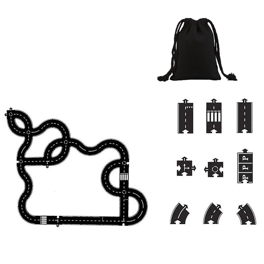 Flexible Rubber Road Puzzle Track Pieces, Flexible Expressway Circuit Set Toy, Waterproof Indestructible Modular Puzzle Car Highway Tracks, DIY Car Playset for Indoor Outdoor Bath (G-PCS)
