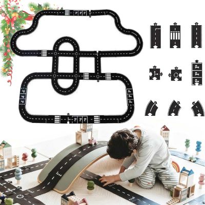Flexible Rubber Road Puzzle Track Pieces, Indestructible Waterproof Rubber Car Tracks, Interlocking Flexible Expressway Circuit Set Toy, Puzzle Car Highway Tracks for Outdoor Indoor (64pc)