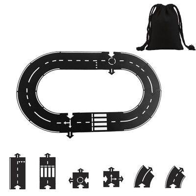 Flexible Rubber Road Puzzle Track Pieces, Flexible Expressway Circuit Set Toy, Waterproof Indestructible Modular Puzzle Car Highway Tracks, DIY Car Playset for Indoor Outdoor Bath (B-PCS)