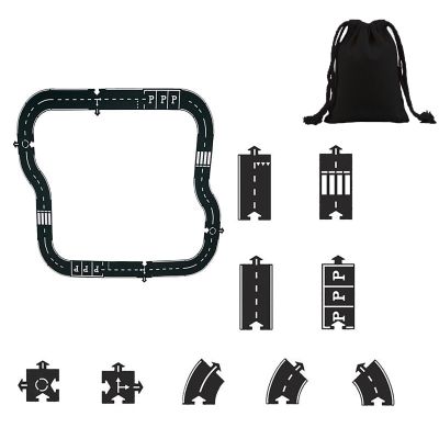 Flexible Rubber Road Puzzle Track Pieces, Flexible Expressway Circuit Set Toy, Waterproof Indestructible Modular Puzzle Car Highway Tracks, DIY Car Playset for Indoor Outdoor Bath (D-PCS)