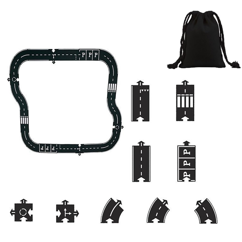 Flexible Rubber Road Puzzle Track Pieces, Flexible Expressway Circuit Set Toy, Waterproof Indestructible Modular Puzzle Car Highway Tracks, DIY Car Playset for Indoor Outdoor Bath (D-PCS)