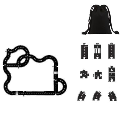Flexible Rubber Road Puzzle Track Pieces, Flexible Expressway Circuit Set Toy, Waterproof Indestructible Modular Puzzle Car Highway Tracks, DIY Car Playset for Indoor Outdoor Bath (F-PCS)