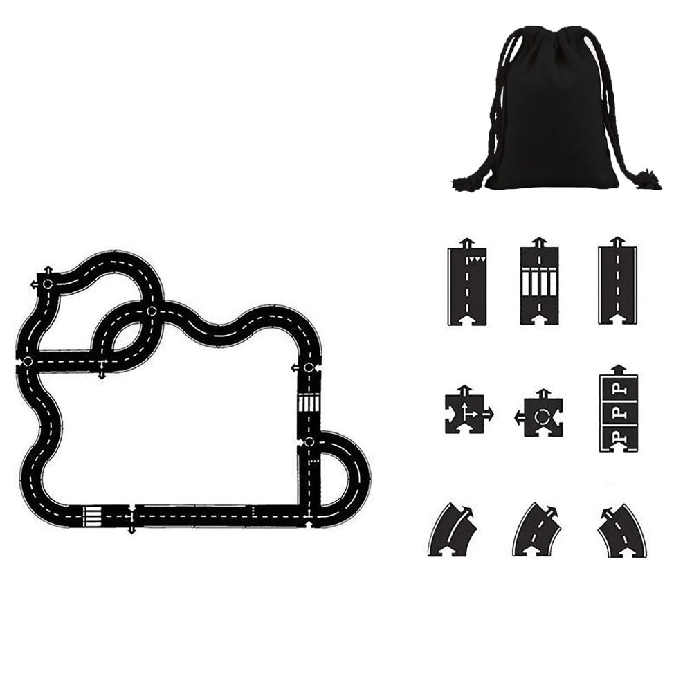 Flexible Rubber Road Puzzle Track Pieces, Flexible Expressway Circuit Set Toy, Waterproof Indestructible Modular Puzzle Car Highway Tracks, DIY Car Playset for Indoor Outdoor Bath (F-PCS)