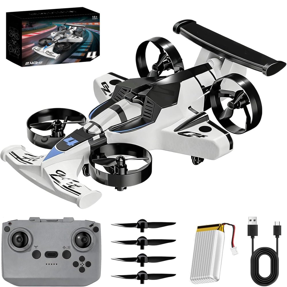 2-in-1 Flying Car & Stunt Drone, Rechargeable Dual-Mode Car Drone  Drive  Fly  Conquer Every Terrain, Flying Cars & Stunt Drones, Land and Air 360 Flip Aircraft High Speed Drift Cars (White)