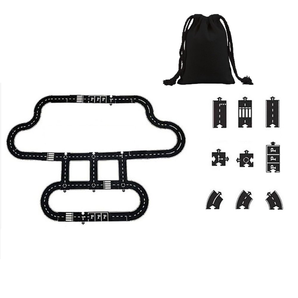 Flexible Rubber Road Puzzle Track Pieces, Flexible Expressway Circuit Set Toy, Waterproof Indestructible Modular Puzzle Car Highway Tracks, DIY Car Playset for Indoor Outdoor Bath (H-PCS)