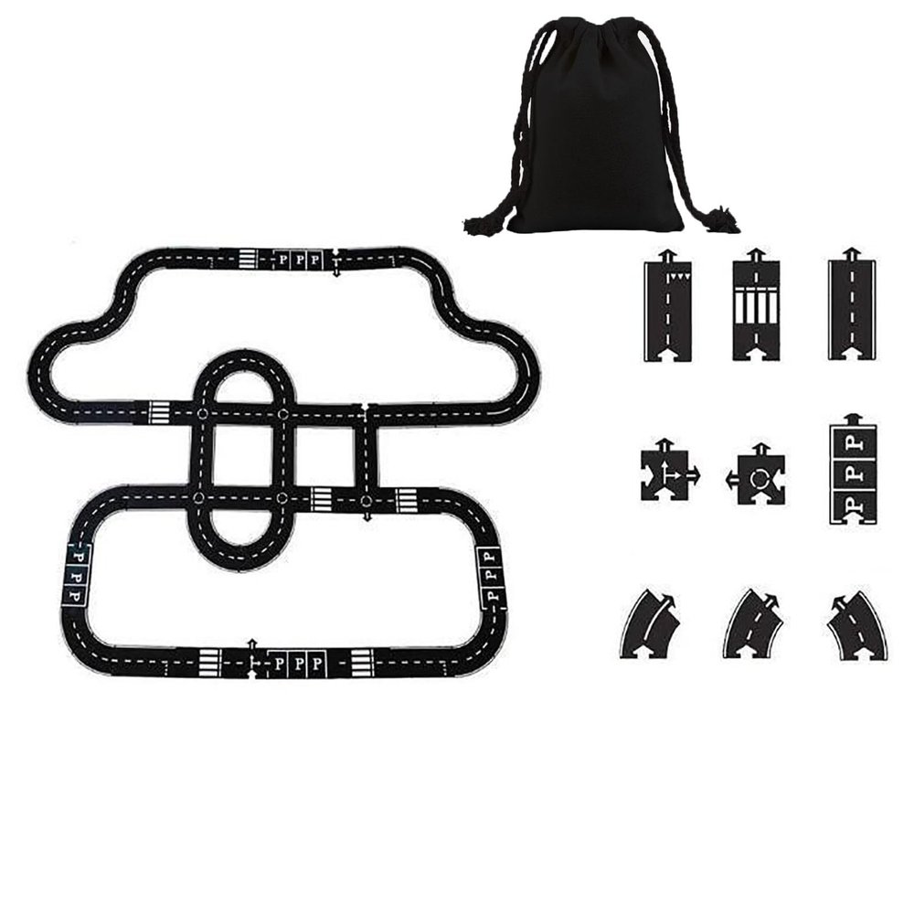 Flexible Rubber Road Puzzle Track Pieces, Flexible Expressway Circuit Set Toy, Waterproof Indestructible Modular Puzzle Car Highway Tracks, DIY Car Playset for Indoor Outdoor Bath (I-PCS)