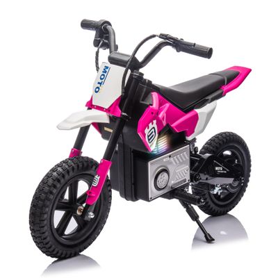 24V Electric Dirt Bike for Kids Ages 5-12200W Higher Speed Electric Motorcycle, Ride On Motorcycle with Rear Wheel Shock Absorber, LED Breath Light, Bluetooth, Music, Horn, Pink