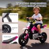 24V Electric Dirt Bike for Kids Ages 5-12200W Higher Speed Electric Motorcycle, Ride On Motorcycle with Rear Wheel Shock Absorber, LED Breath Light, Bluetooth, Music, Horn, Pink view 4