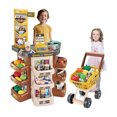 Play Supermarket Set, Pretend Play Grocery Shop Set - 47 Piece Cash Register Credit Card Machine Scanner Shop Trolley and Food for Boys and Girls +3 Years by Valessati.