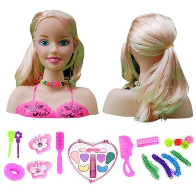 ICRPSTU Makeup Pretend Playset for Children 17Pcs Hairdressing Styling Head Doll Makeup Toy Educational Toy Gift for Kids Girls (ICRPSTUF9b-10322117)