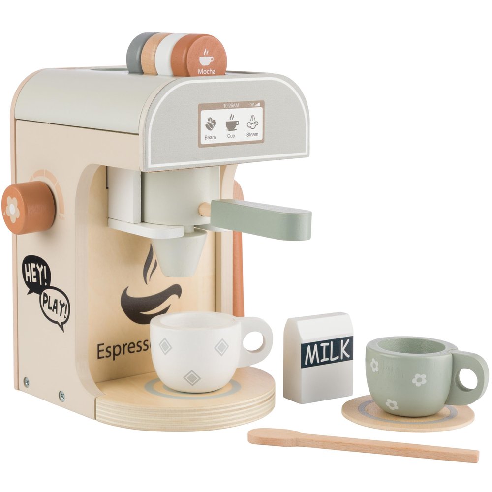 Wooden Toy Coffee Maker for Kids - 11PC Kids Kitchen Playset with Espresso Machine Toy and Pretend Play Kitchen Accessories - Pretend Play Toys for Toddler Girls and Boys Ages 3 and Up by Hey Play