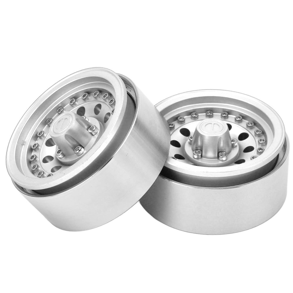 2Pcs RC Beadlock Wheel Rims, 1/10 Scale Aluminum Alloy Wheel Hubs, 10 Holes CNC Machining for Axial SCX10 90046, D90, Redcat, RC Cars, Upgrade Your RC Car Perfo (Silver)