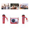 Oreilet Mini Karaoke Machine with 2 Wireless Microphones, Portable Speaker Karaoke Microphone Machine with Lanyard, Cute Camera Design, for Home Party Birthday (Blue) view 2