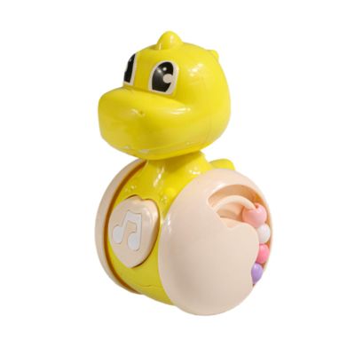Dinosaur Wobble Toy Crawling Toy Developmental for 0-3 Years, Wooden Push and Pull Toy for Toddlers 1-3, Montessori Walking Toy for Babies 6-12 Months- Yellow