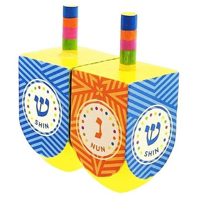 The Dreidel Company Extra Large Hand Painted Wood Hanukkah Dreidels, 48-Pack Fun Dreidel Design