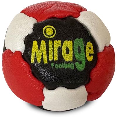 DIRTBAG Mirage Cowhide Footbag 14 Panel Plastic Pellet Filled, with More Bounce (Red/White/Black)