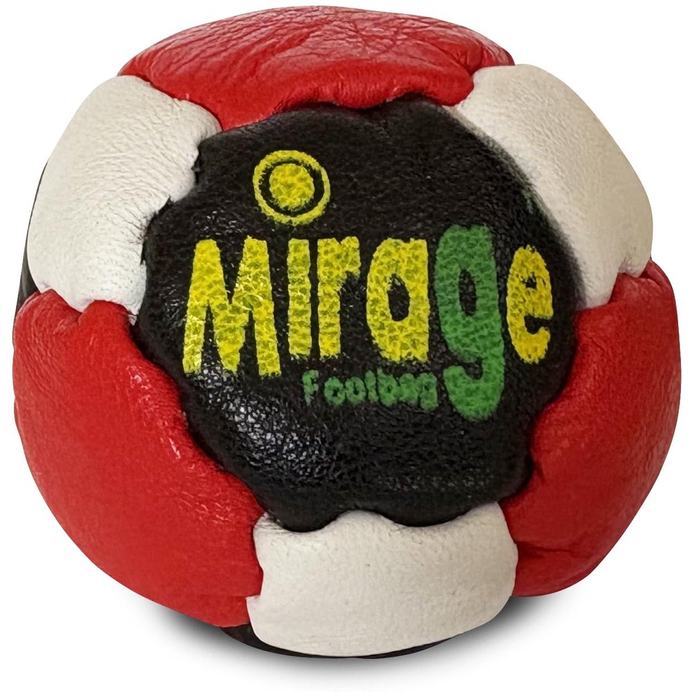 DIRTBAG Mirage Cowhide Footbag 14 Panel Plastic Pellet Filled, with More Bounce (Red/White/Black)