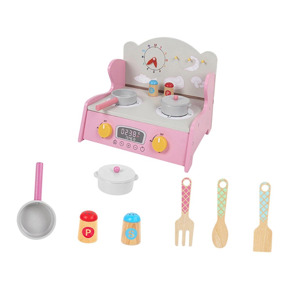 Wooden Play Kitchen Set for Kids, Pretend Play Cooking Toys with Accessories, Preschool Learning Toy, Fine Motor Skills, Birthday Gift for Toddlers- Set A