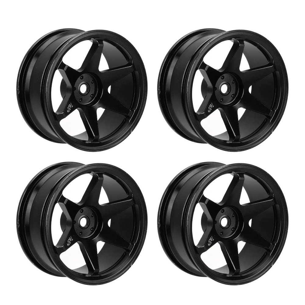 4PCS RC Wheel Hub, Reusable CNC Machining Aluminum Alloy RC Wheel Rims, 1/10 Scale RC Car Accessories with 52mm Diameter for HPI Kyosho HSP (Black)