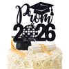 Black Glitter Prom 2026 Cake Topper, Prom Night/Congrats Grad, Class of 2026 Prom Night Birthday Graduation Party Decorations Supplies view 1