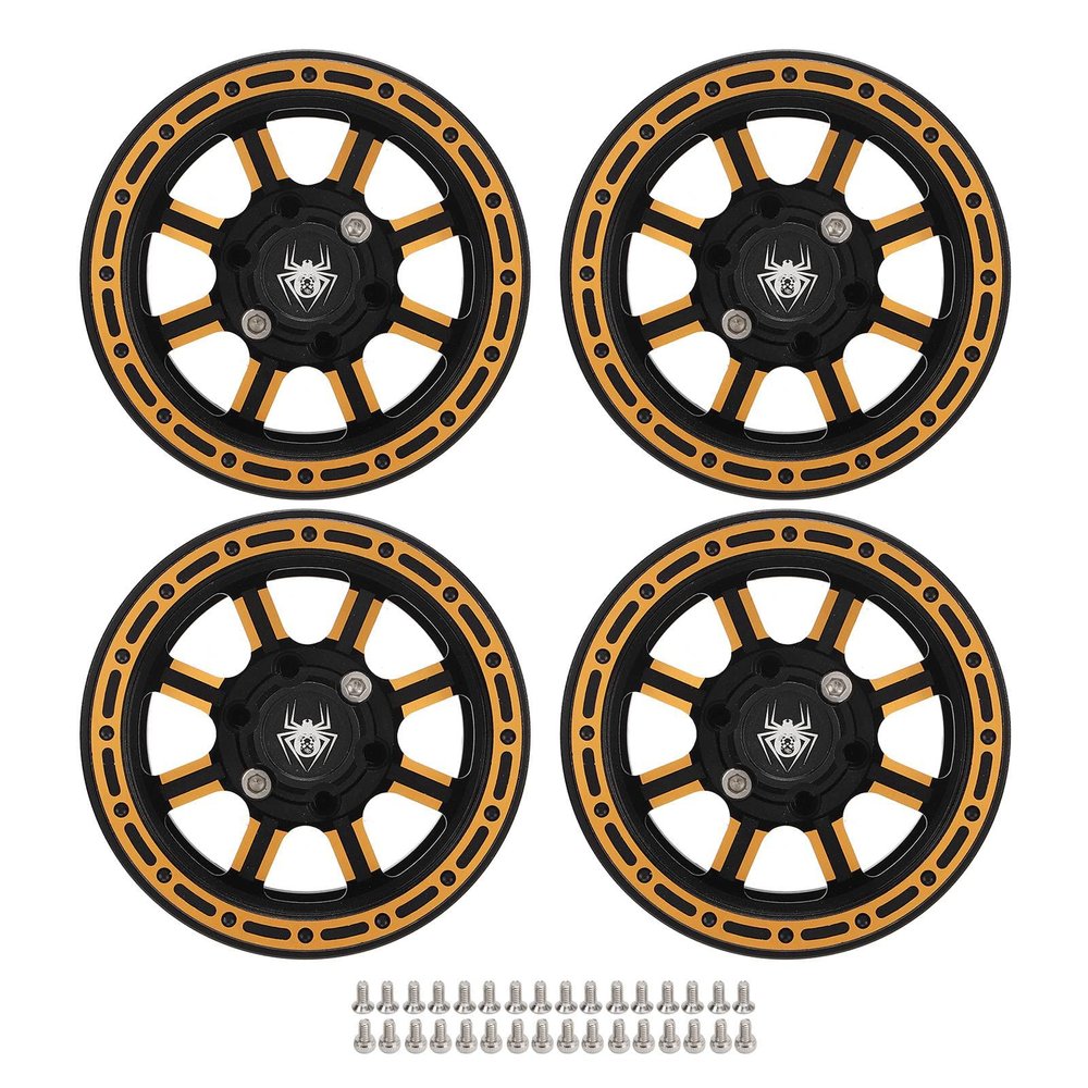 1.9 Inch RC Wheel Hubs, CNC Aluminum Alloy Wheel Hub Kit, Gravity Reducing Design for Axial SCX10, HSP, Redcat, and HPI, with Locking Tire Unique Design, Durable an (Gold)
