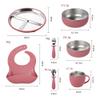 7 Pcs Stainless Steel Kids Plates and Bowls Set - BPA-Free Toddler Feeding Set with Divided Plate, Suction Base, Cup, Utensils & Bib - Dishwasher Safe, Removable Silicone Sleeve (fluorescent green) view 2