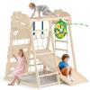 8-in-1 Indoor Playground, Indoor Jungle Gym for Kids, Wooden Montessori Climbing Toys with Rings, Slide,Rope Ladder, Monkey Bar, Climbing Net, Climbing Rock, Swing, Dart Board view 1