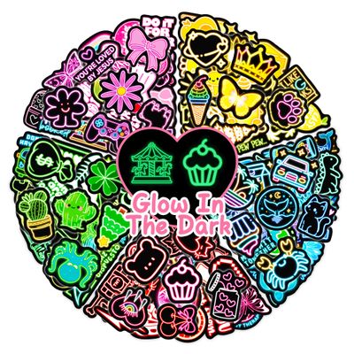 120 Pcs Glow in The Dark Neon Water Bottle Stickers, Funny Cartoon Waterproof Vinyl Laptop Decals, Phone Case Luggage Scrapbook Mug DIY Decor