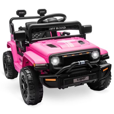 12V Kids Ride-on Truck for Ages 3-8 Toddler Electric Vehicle with Parent Remote Control, 2 Speeds & 4-Wheel Spring Suspension, Steering Wheel Music & LED Lights