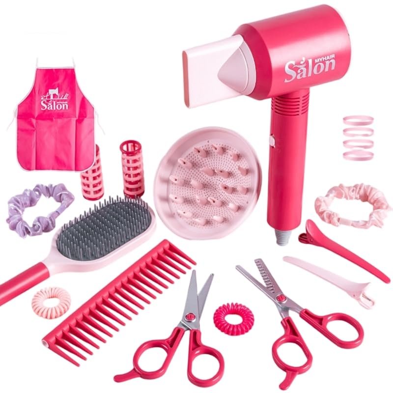 36Pieces Pretend Play Beauty Salon Toy Set for Girl with Hair Dryer and Accessories to Stimulate Creativity and Fun (A Style)