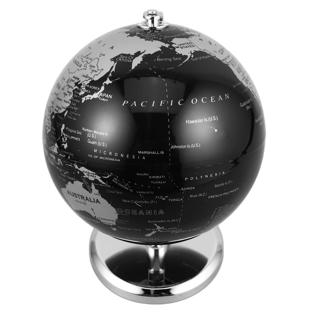 CVUTOVO European Style Globe Black Silver Rotating Desk Table Ornament Elegant Office Desktop Decor for Home and Office