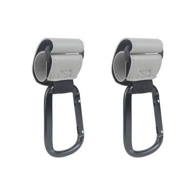 1/2pcs Baby Stroller Hooks Portable Infant Carriage Hook Multifunctional Leather Aluminum Alloy Hook Stroller Accessories(Grey-2Pcs)