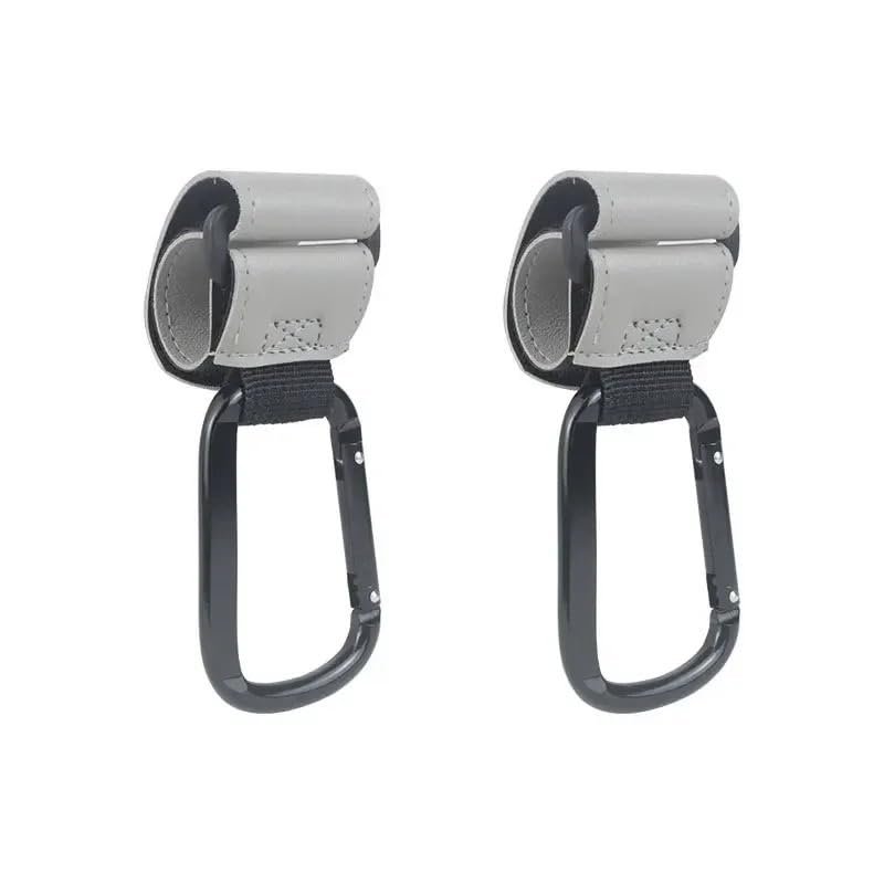 1/2pcs Baby Stroller Hooks Portable Infant Carriage Hook Multifunctional Leather Aluminum Alloy Hook Stroller Accessories(Grey-2Pcs)