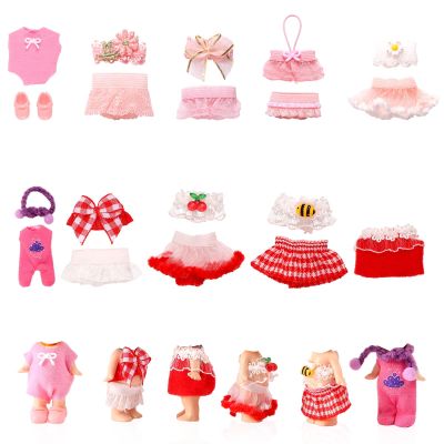 10 Sets Doll Outfits, 3 Inch/7.62cm Doll Collector's Clothing Accessories Cute Flowers Cherries Bees Dress Wear for Decoration and Display (Pink, Red)