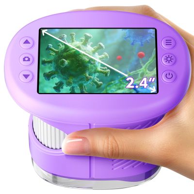 1000X Handheld Microscope for Kids, 4K 2.4" Screen Digital Kids Microscopes with 12 Slides, Portable Edu Toys Gifts for Age 3 4 5 6 7 8 9 10 11 12 Year Old Boys Girls Children Students(Dark Purple)