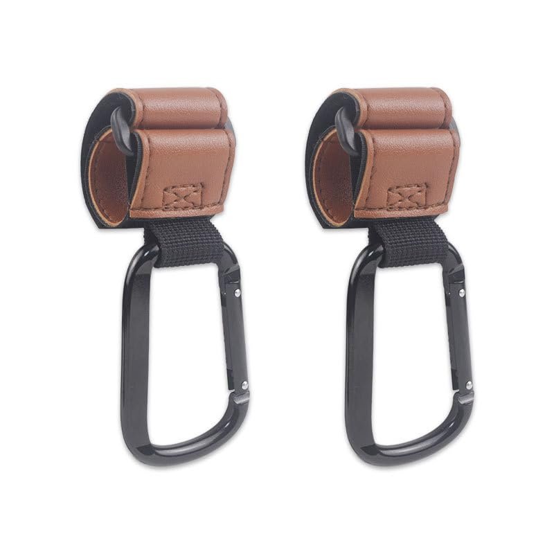 2pcs PU Leather Baby Bag Stroller Hook Rotatable Cart Organizer Pram Hook Pram Rotate 360 Degree Stroller Accessories(Brown 2pcs)