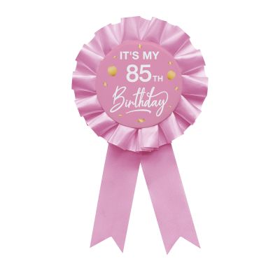 Pink It's My 85th Birthday Tinplate Badge Pin Pink Satin Fabric 85 Year Old Birthday Themed Button Pin Party Decorations Award Ribbon Badge YHEZXUN