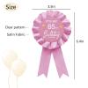 Pink It's My 85th Birthday Tinplate Badge Pin Pink Satin Fabric 85 Year Old Birthday Themed Button Pin Party Decorations Award Ribbon Badge YHEZXUN view 2