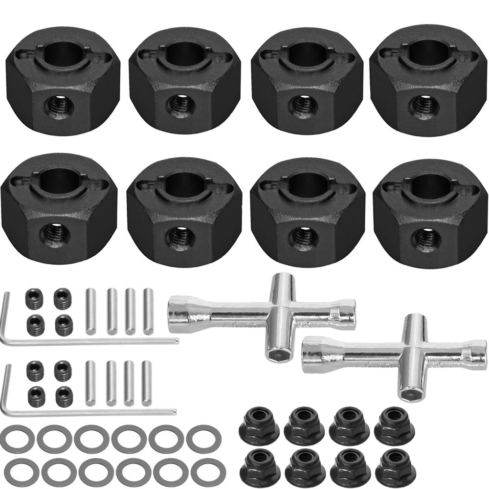 2 Sets Aluminum 12mm Hex Wheel Hubs Hex Adapter & Flanged Lock Nuts for Traxxas Mini Maxx Monster Truck 107154-1 Mini XRT 108076-1 RC Car(Black)