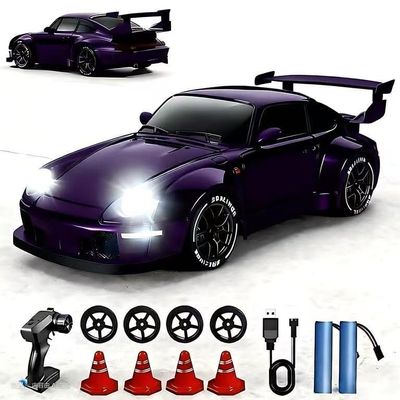 1:24 Scale RC Drift Car with LED Lights, 25km/h 4WD High Speed, Dual Batteries 50+ Min Play, 2.4GHz Remote Control, Multi-Surface Drift Tires, Racing Toy Vehicle for Adults Boys Girls, Royal Enforcer