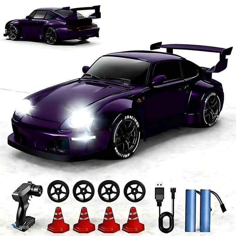 1:24 Scale RC Drift Car with LED Lights, 25km/h 4WD High Speed, Dual Batteries 50+ Min Play, 2.4GHz Remote Control, Multi-Surface Drift Tires, Racing Toy Vehicle for Adults Boys Girls, Royal Enforcer