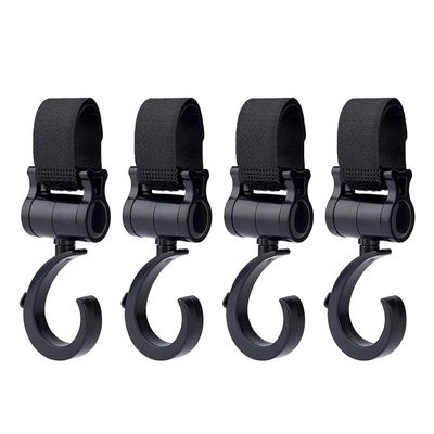 2-4PCS Stroller Hooks Buckles Clip Aluminum Alloy Carabiner Cart Organizer Diaper Bag Shopping Pram Hook Buckle Stroller Hanger(Black Hook 4PCS)