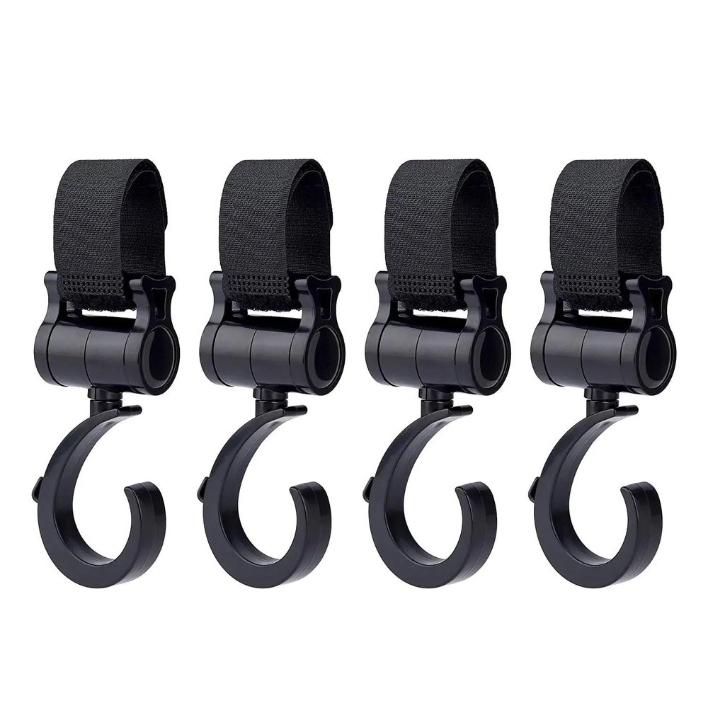 2-4PCS Stroller Hooks Buckles Clip Aluminum Alloy Carabiner Cart Organizer Diaper Bag Shopping Pram Hook Buckle Stroller Hanger(Black Hook 4PCS)