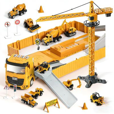 GLW Kids Construction Truck Toys Set Excavator, Forklift,Bulldozer,Dump Trucks,Cement Truck,Road Roller, Alloy Construction Vehicle Toys for Boys Gifts