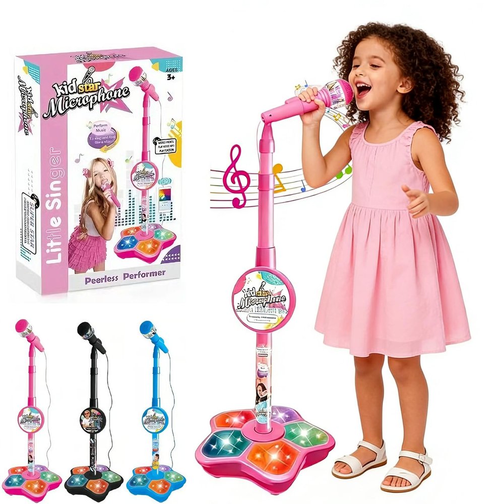 Kid Star Microphone, The All-in-One Microphone Toy, Kids Microphones with Stand, Karaoke Machine with Speaker, Lights, Music & Echo Effects, Karaoke Machine for Kids, Christmas Birthday Gift (Pink)