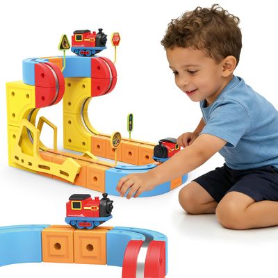 Electric Train Set for Kids, 66PCS Infinity Magentic Racer Track Blocks with Electric Train, Cube Tracks Train Toys for Toddlers 4-8, Magic Track Kid Trains Set Toys.