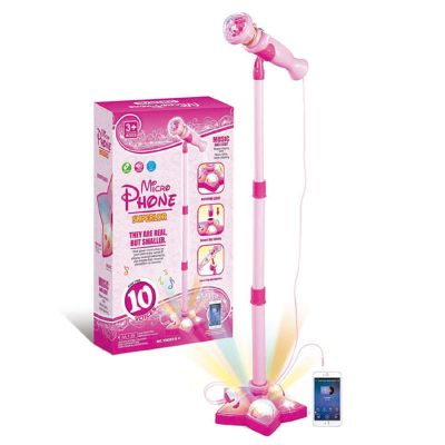 Kids Karaoke Machine with Adjustable Stand,Upgrade Kids Microphones for Singing Along with Rotational Flashing Stage Lights,Pedals Gift for 3+ Years Old Girls and Boys
