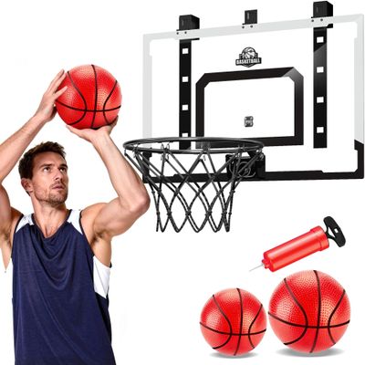 24" x 16" Indoor Large Basketball Hoop Toy - Upgraded Adjustable Height Basketball Hoop Over The Door with Complete Accessories, Basketball Toys Christmas Birthday Gifts for Kids & Adults(White)