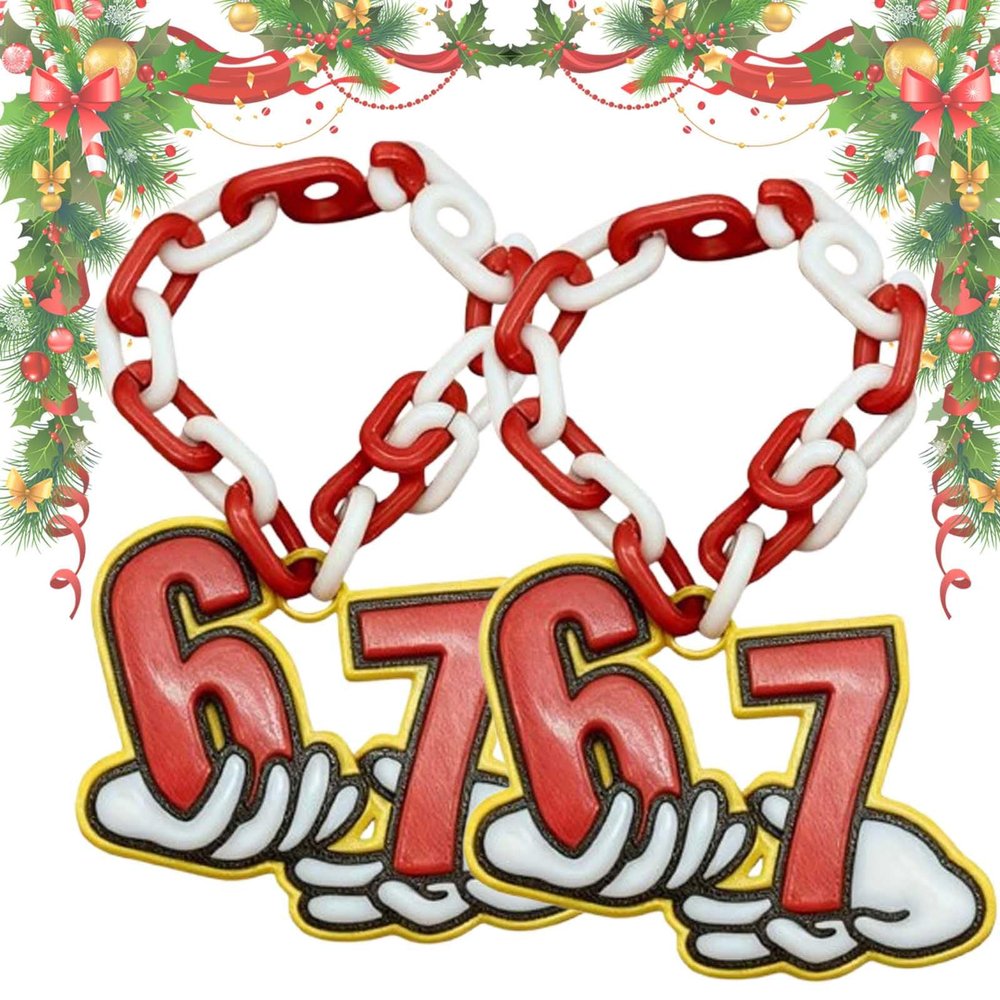 3D Printed Elf 67 Chain, Holiday Elf 67 Accessories, Versatile Red & White Playful Cartoon-Style, Fun Christmas Decoration (C)